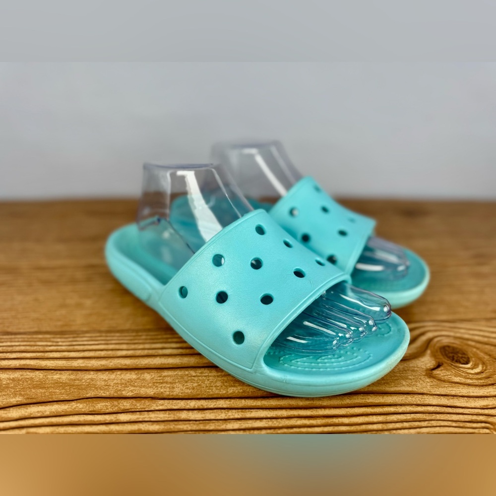 Crocs Iconic Comfort Classic Unisex Slides Slip On Sandals Light Blue Sz W9 M7